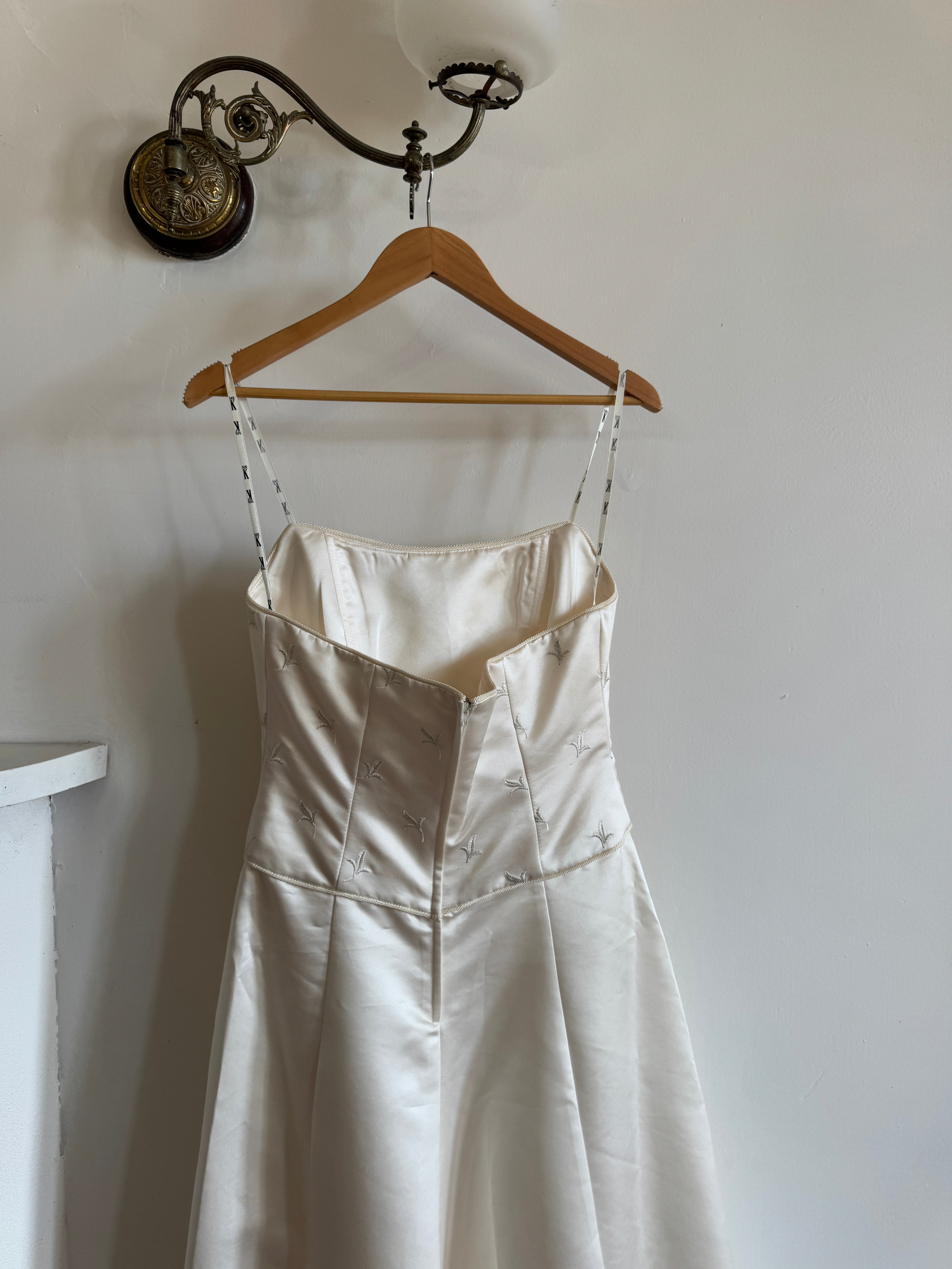 Vintage 90s Australian Made Column Strapless Satin Wedding Dress
