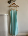Vintage 50s Aqua Pleated Negligee Slip Cream Lace