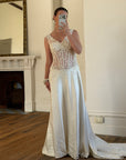 Vintage 90s Italian Naked Embroidered Satin Wedding Dress