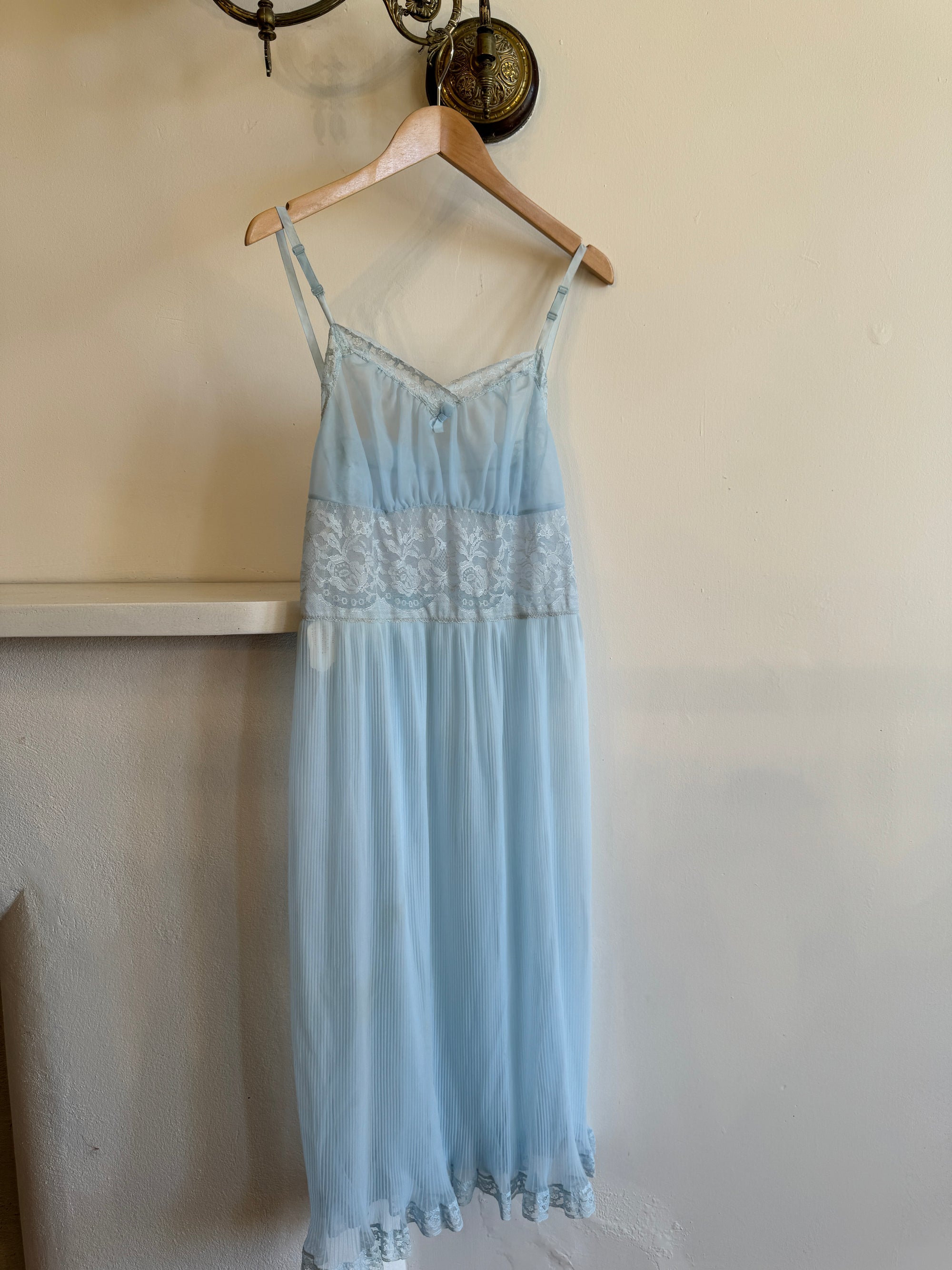 Vintage Pleated Negligee Slip Baby Blue