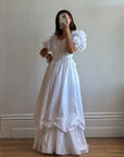 Vintage 80s Taffeta Puff Sleeve Wedding Dress Ivory