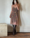Vintage Y2K Mocha Silk Mesh Fairy Dress Sequin Floral