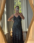 Vintage 90s Indigo Pure Silk Beaded Dress