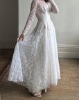 Vintage 50s Long Sleeved Princess Lace Bridal Gown
