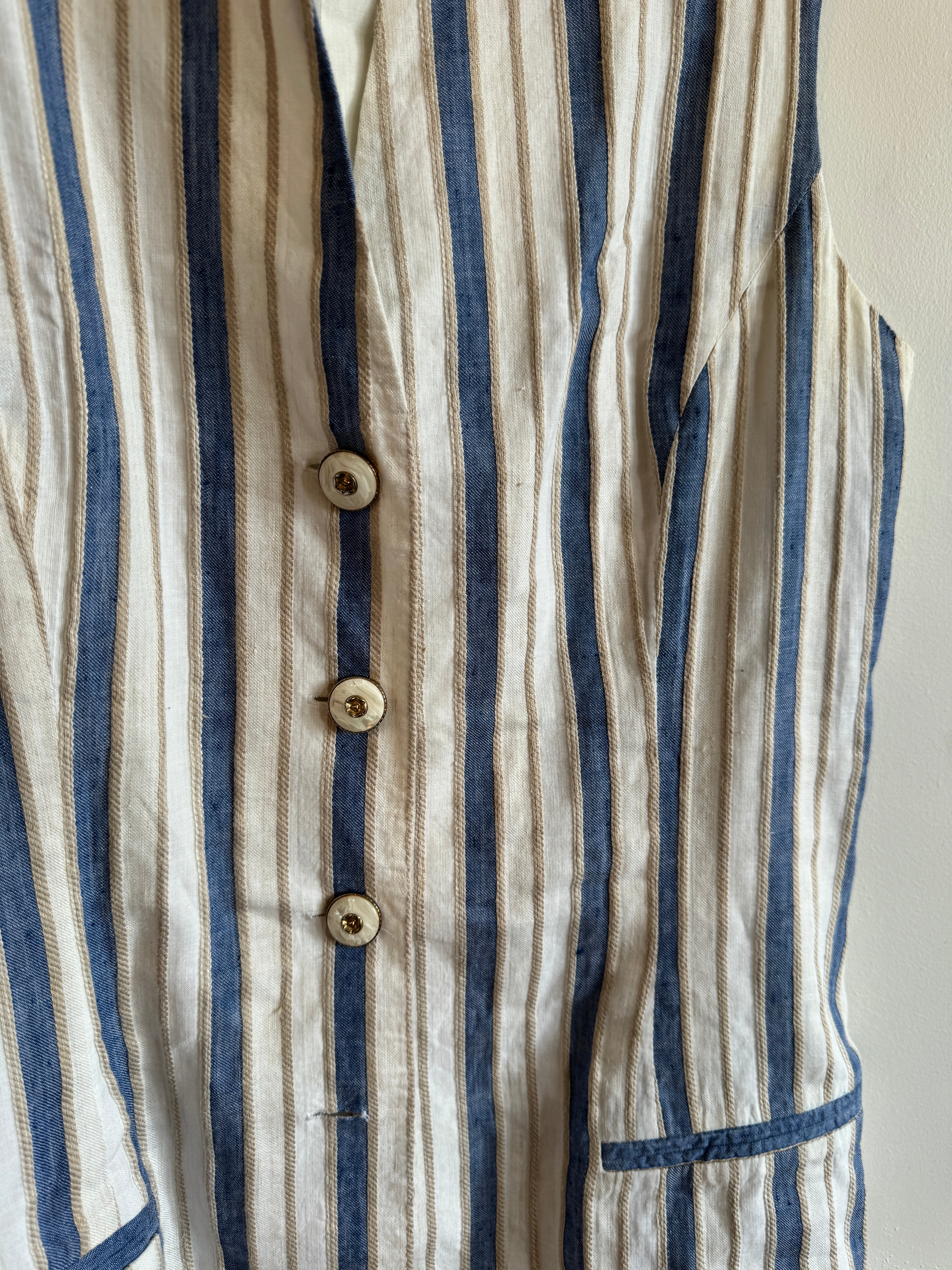 Vintage Tailored Blue and Oat Stripe Vest