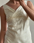 Vintage 90s Pearl Satin Bias Bridal Slip