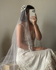 Vintage 70s Floral Juliet Cap Veil
