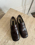 Vintage 90s Leather Heeled Loafers Brown