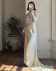 Vintage 40s Liquid Satin Wedding Gown Jester Lace Neckline