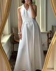 Vintage 90s Satin Halter Wedding Dress With Daisies