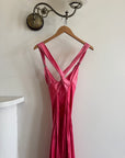 Vintage 90s Pure Silk Bias Cut Slip Dress With Rhinestones Hot Pink