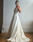 Vintage 90s Ivory Beaded Halter Bridal Ballgown
