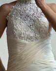Vintage 90s High Front Lace Midi Dress with Pure Silk Train