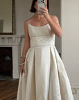 Vintage 90s Crystal Gathered Princess Satin Wedding Gown
