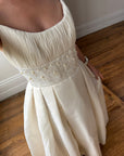 Vintage 90s Crystal Gathered Princess Satin Wedding Gown