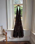 Vintage 90s Pure Silk Beaded Lace Up Dress Chocolate