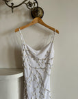 Vintage 90s Fairy Cowl Neck Wedding Dress With Hand Beaded Vine Embroidery