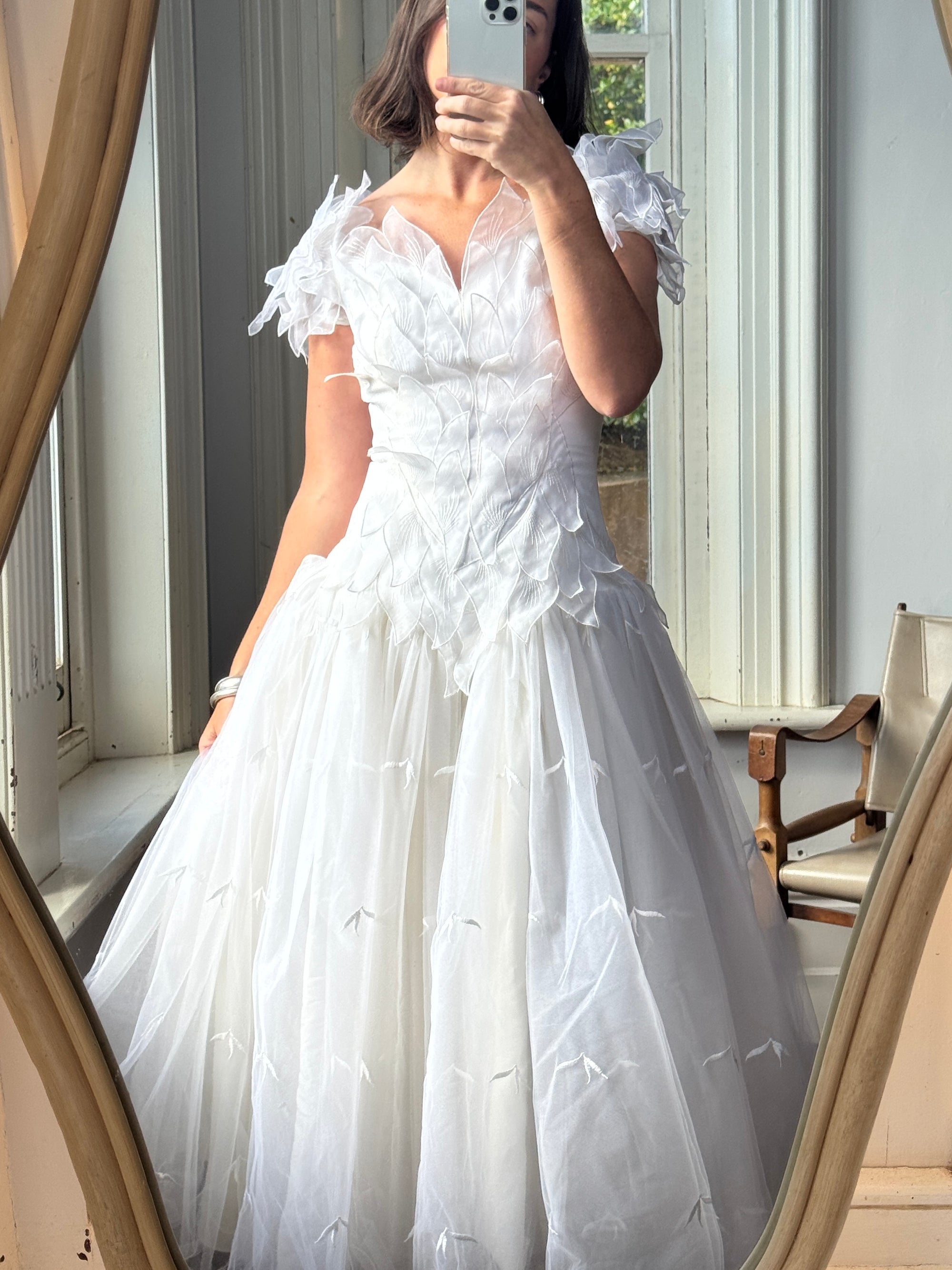 Vintage 80s Basque Waist Tinkerbell Wedding Gown