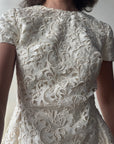 Vintage 90s Christian Dior Guipure Lace Structured Bridal Mini Creme
