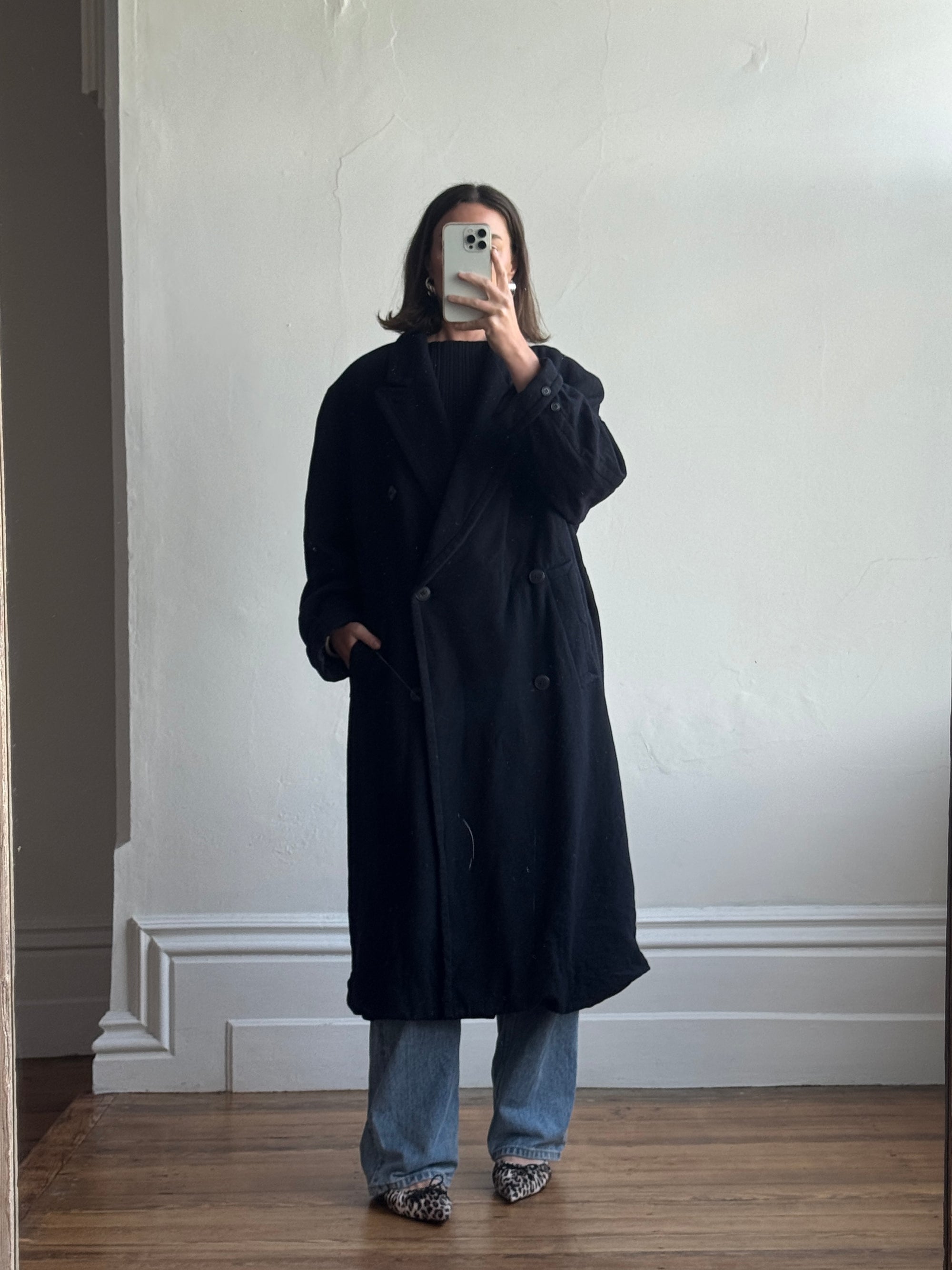 Vintage Australian Made Wool and Cashmere Oversized Coat Noir