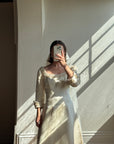 Vintage 90s Pure Silk Satin Baroque Scoop Neck Wedding Gown and Veil