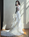 Vintage 60s Lace Wedding Dress With Pleated Ruffle Train