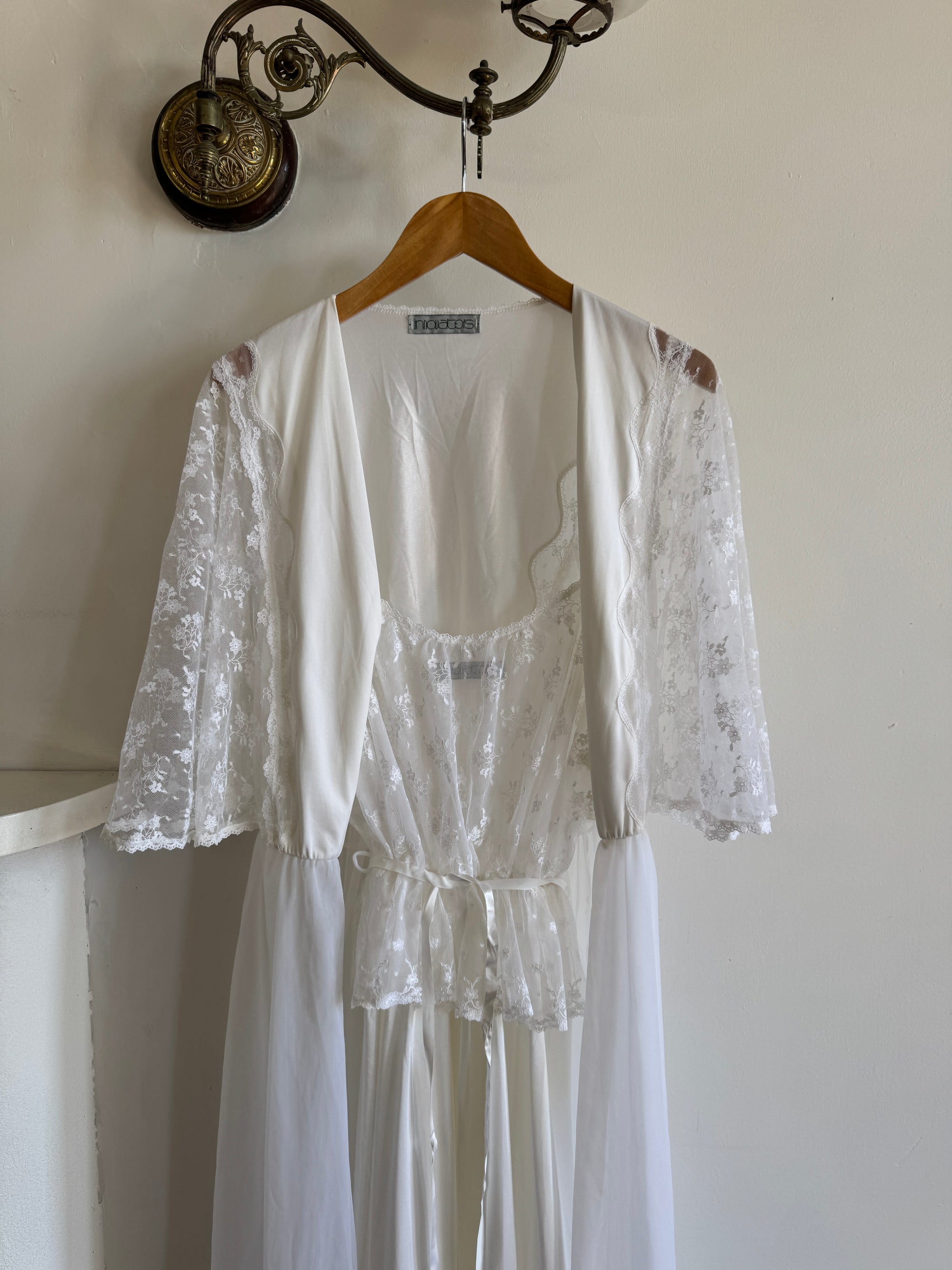 Vintage 80s Lace Peignoir and Slip Set