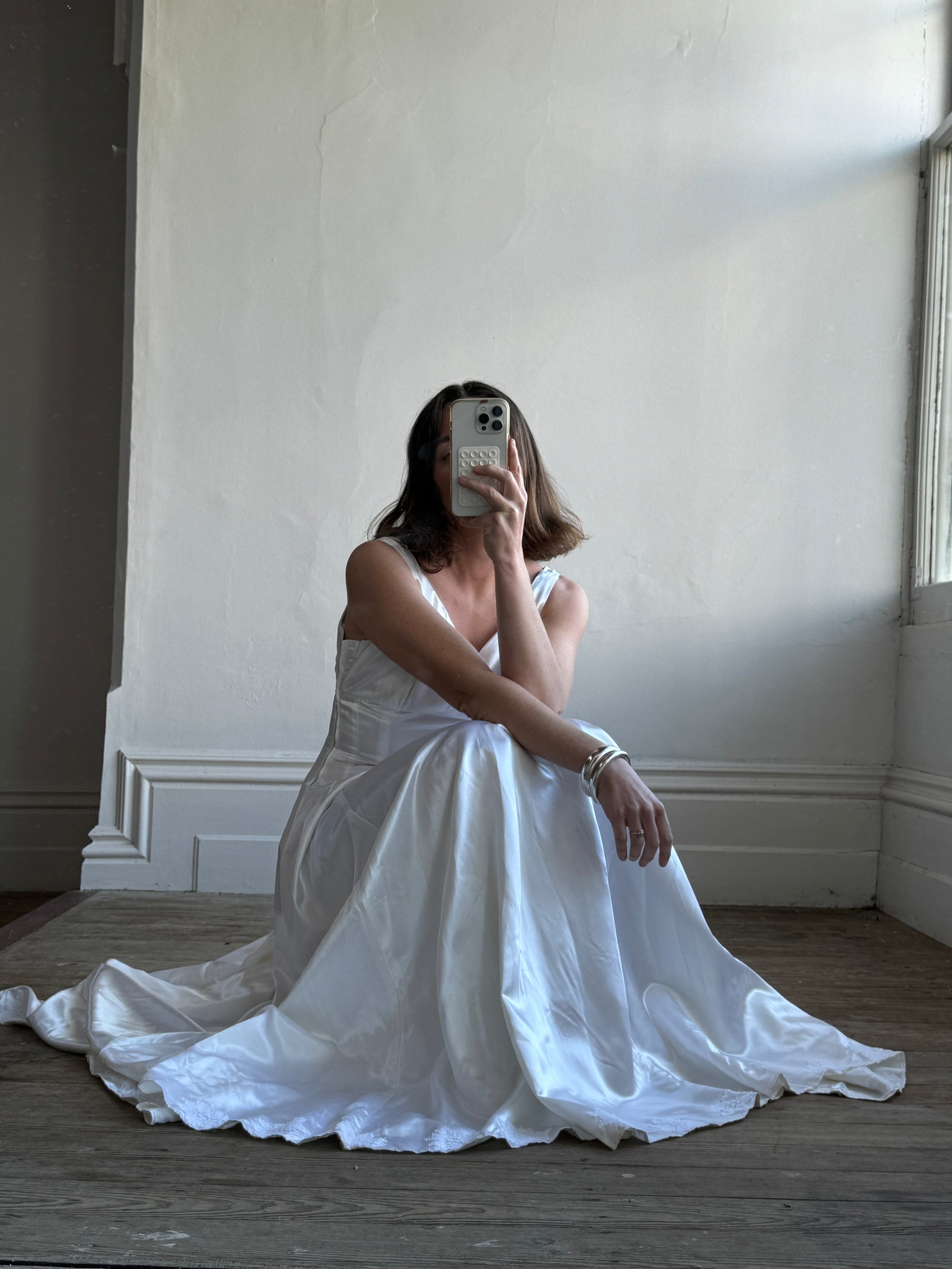 Vintage 30s Satin Sweetheart Wedding Dress with Train