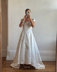 Vintage 90s Golden Brocade Cap Sleeve Wedding Gown