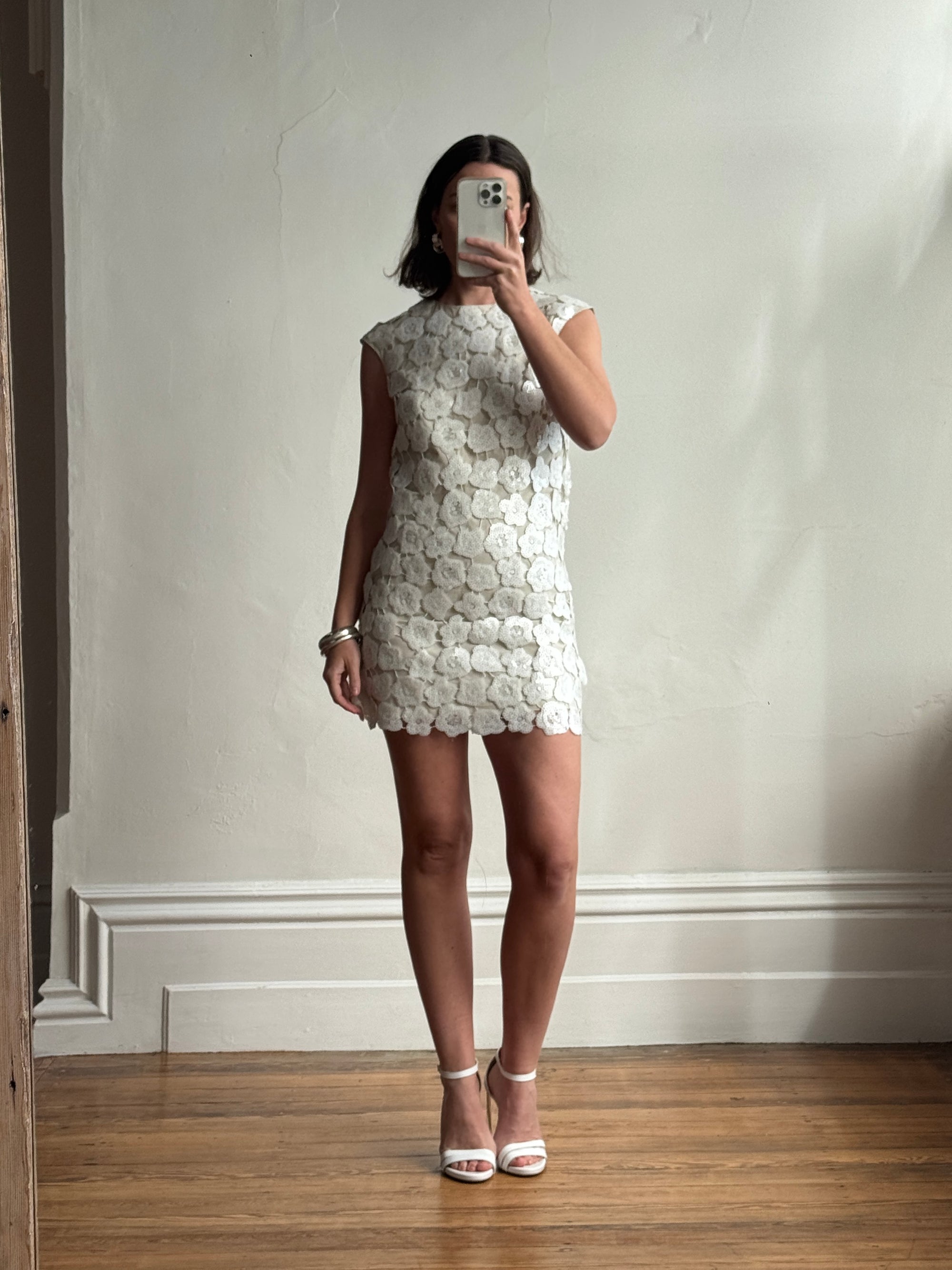 Vintage Y2K Lace Sequin Flower Mini Dress