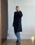 Vintage 60s Noir Pure Wool Mid Length Overcoat with Fur Collar