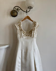 Vintage 90s Golden Brocade Cap Sleeve Wedding Gown
