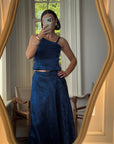 Vintage 90s Midnight Blue Crinkle Two Piece Set