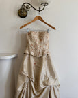 Vintage 90s Golden Embroidered Princess Strapless Gown