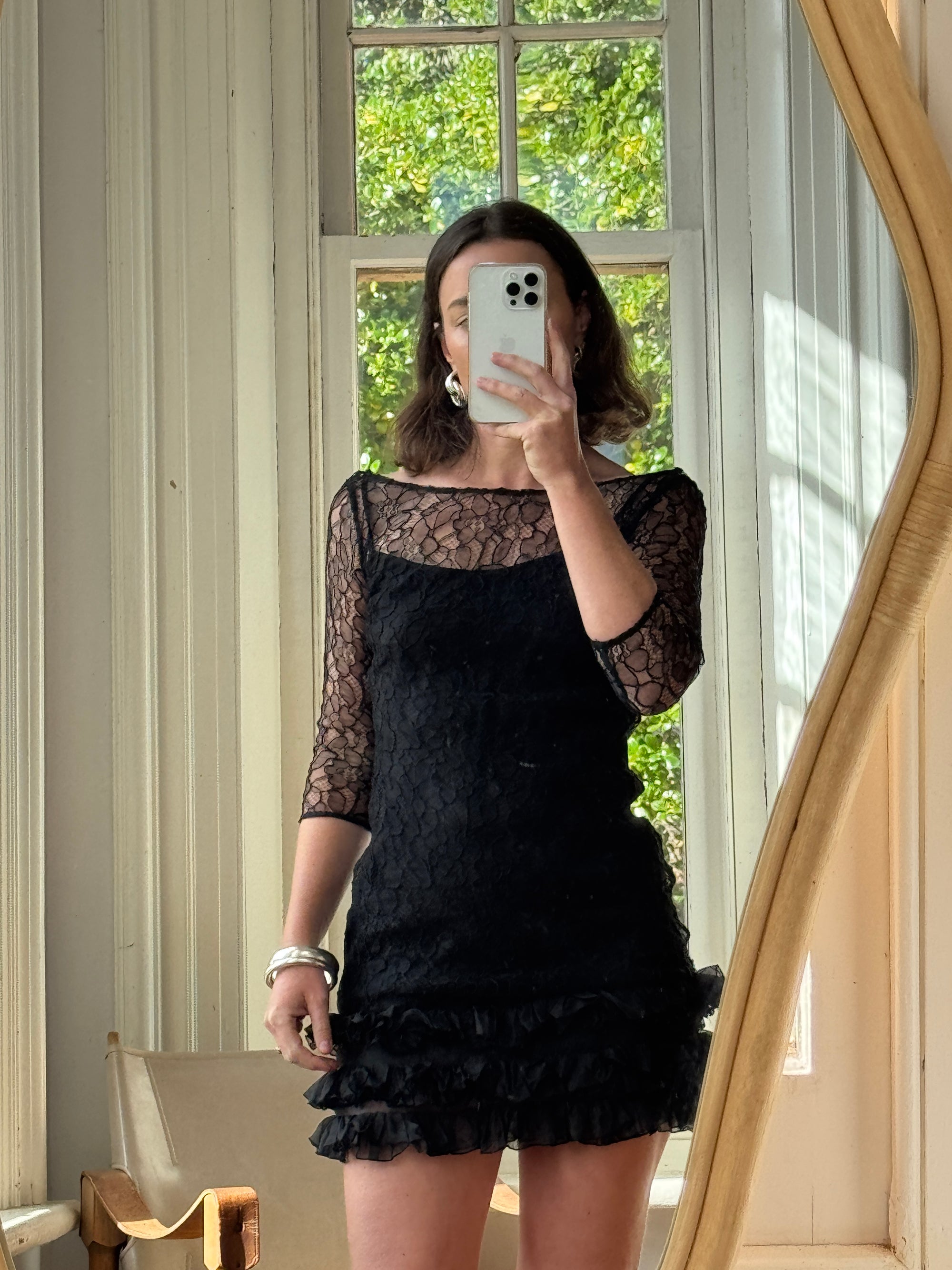 Archival Y2K Lace Ruffle Mini Dress Noir