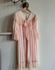 Vintage Pink Pleated Frill Tie Peignoir Cape