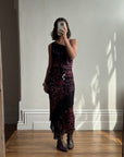 Vintage 90s Beaded Asymmetrical Evening Dress Red Vine