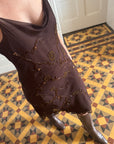 Vintage 90s Pure Silk Bias Cut Beaded Dress Brown