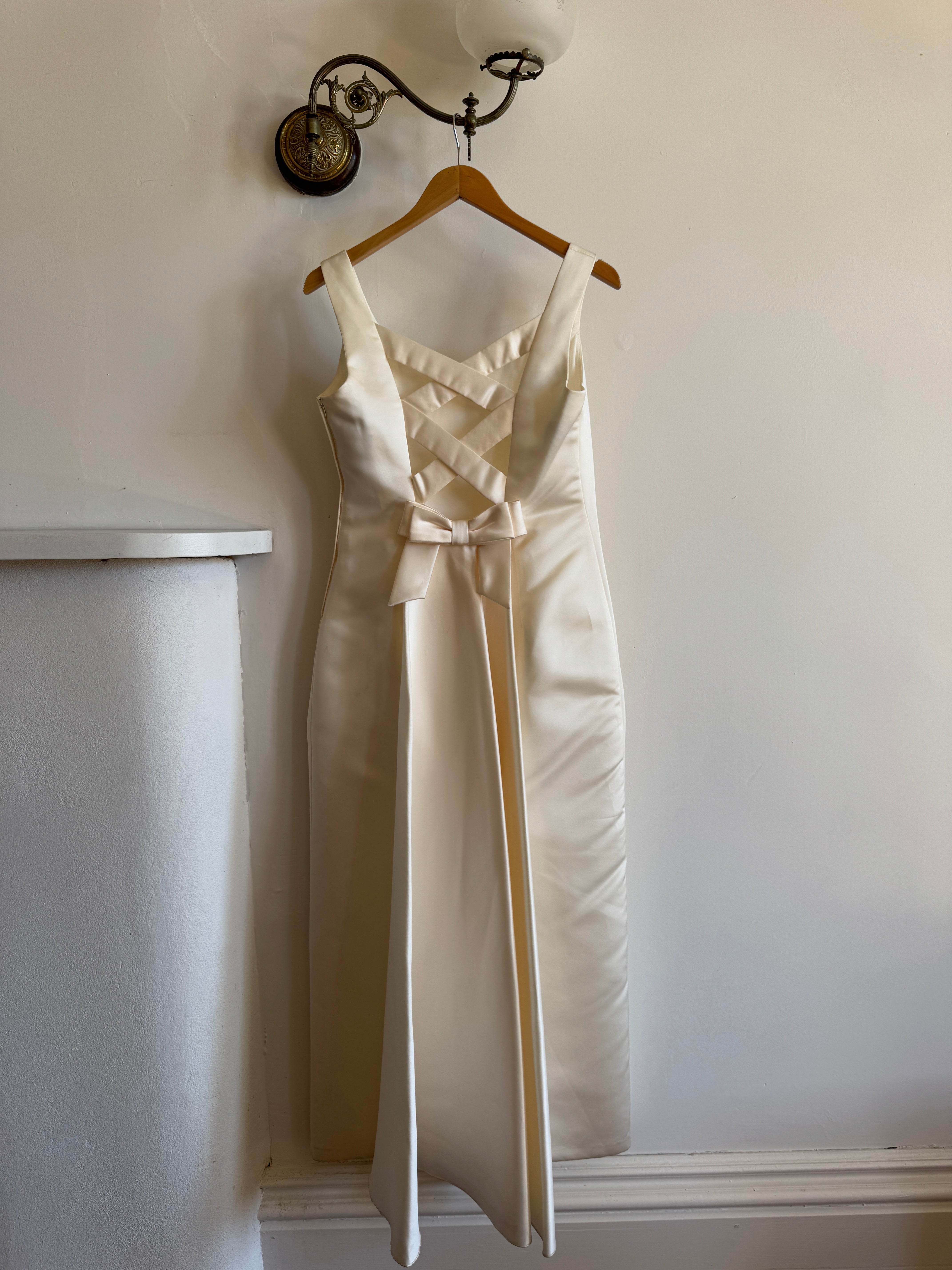 Vintage 90s Satin Slip Ribbon Crossover Bow Bridal Midi