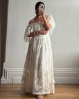 Vintage 70s Prairie Lace Wedding Dress Creme