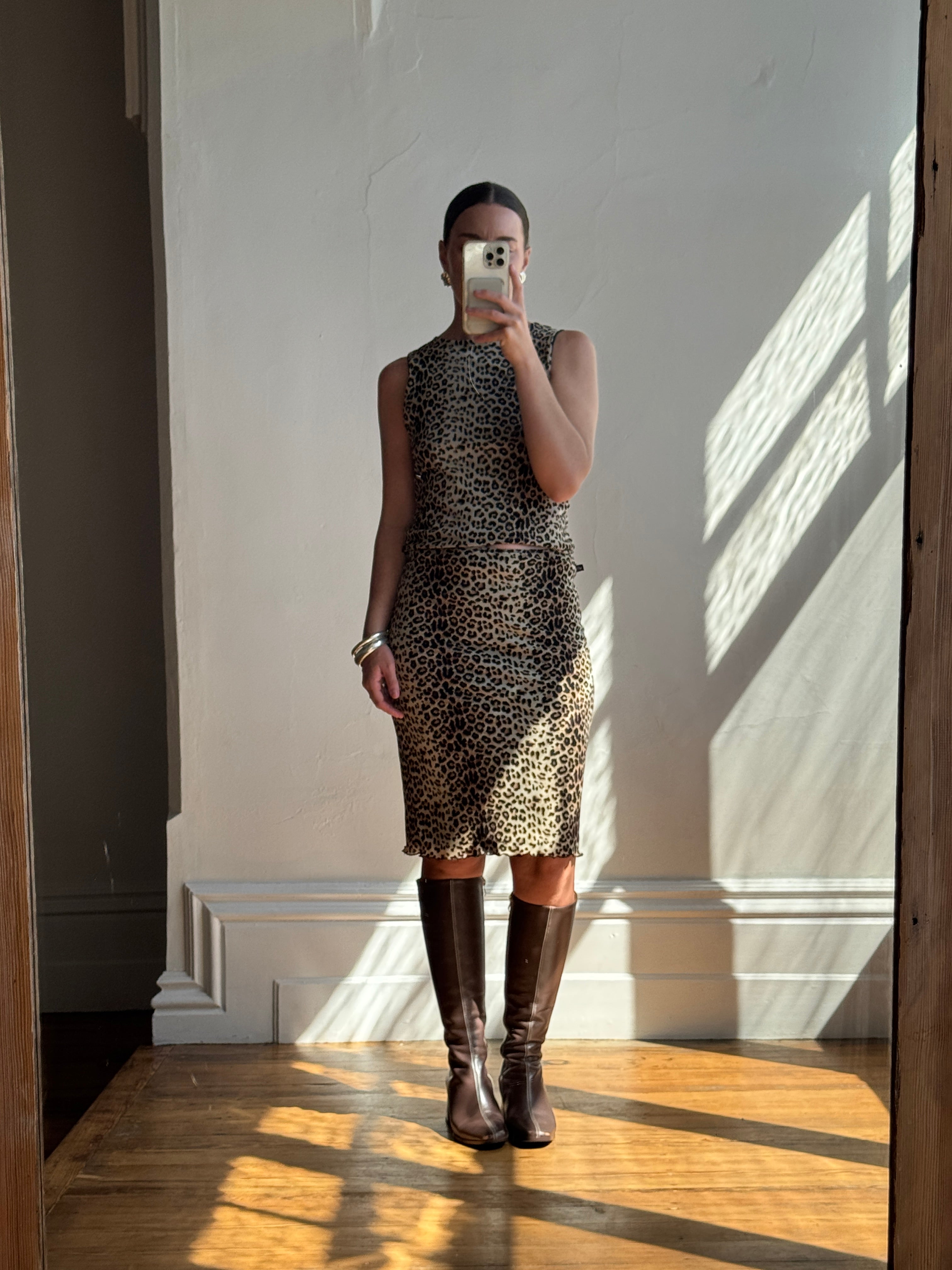 Vintage 90s Leopard Print Lettuce Hem Set