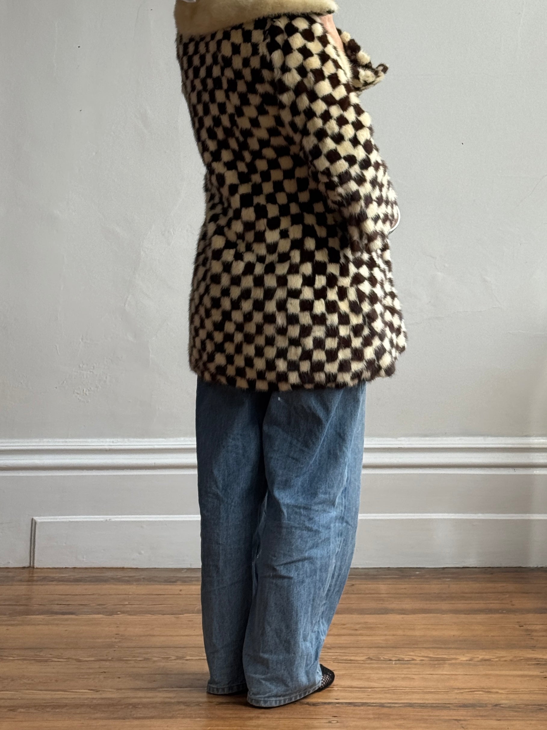 Vintage Rare 70s Mink Fur Checkerboard Coat