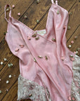 Vintage Victorias Secret Pink Satin Bodysuit