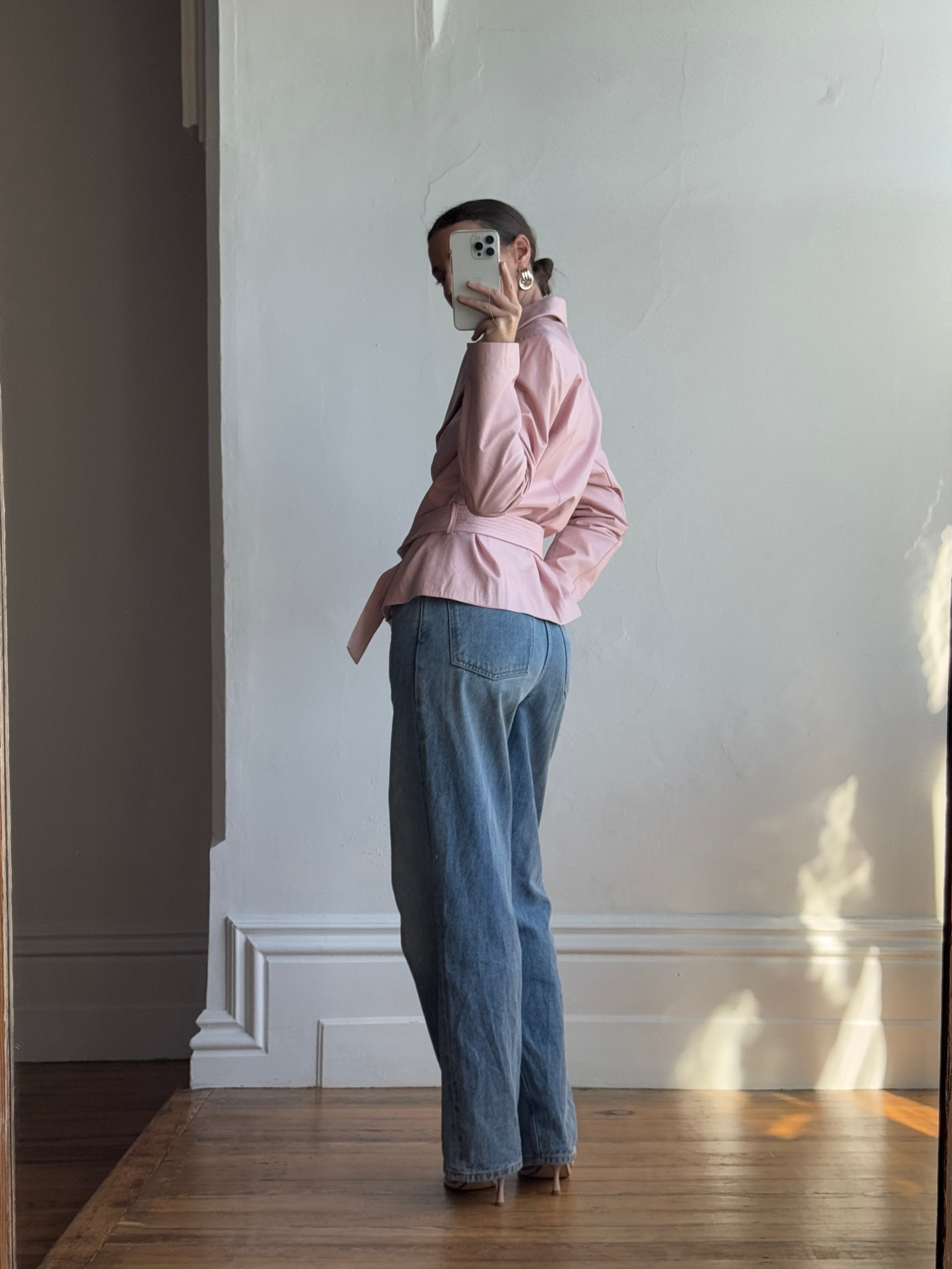 Vintage 90s Mini Trench Leather Jacket Baby Pink