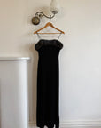 Vintage 90s Velvet Bodycon Maxi Dress with Fur Trim