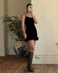 Vintage 90s Velvet Ostrich Feather Micro Mini Noir