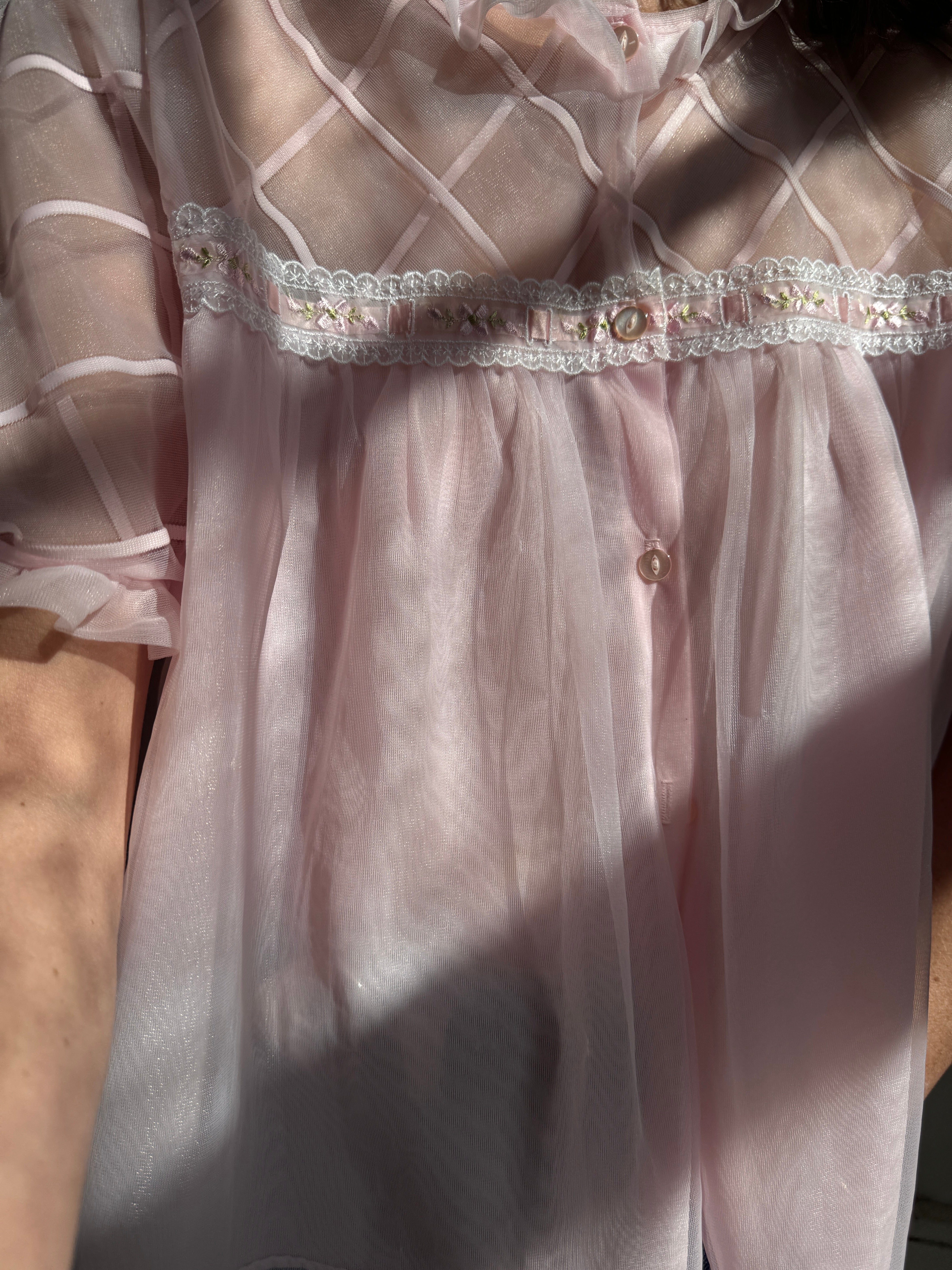 Vintage 50s Sheer Babydoll Blouse Baby Pink
