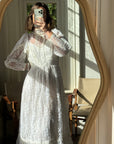 Vintage 70s Crochet Lace Mesh Maxi