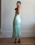 Vintage 90s Pure Silk Aquamarine Fairy Beaded Dress