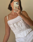 Vintage 90s Embroidered Corset Cowl Neck Wedding Dress